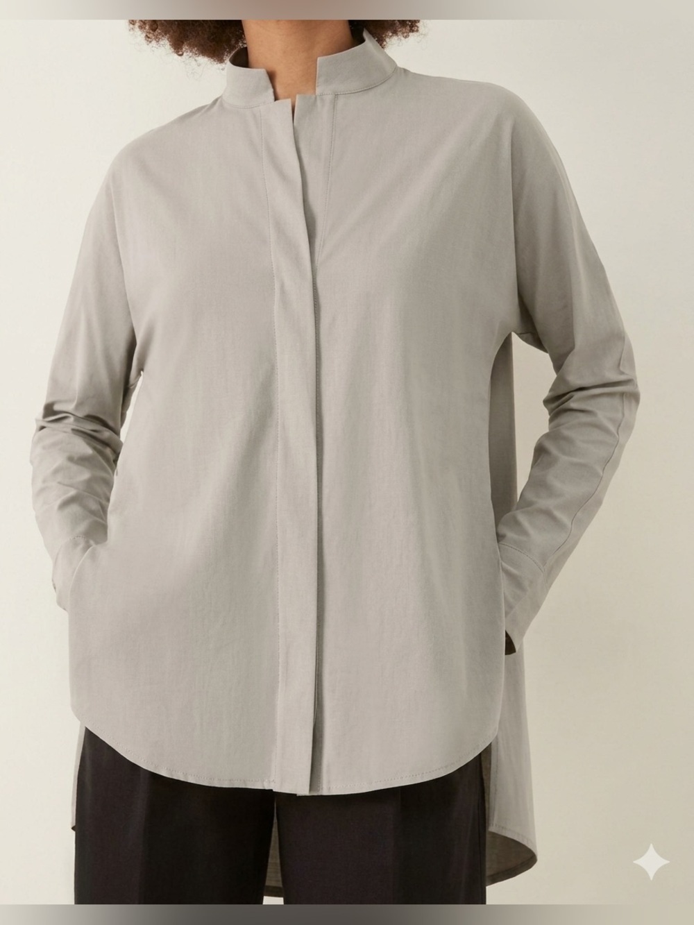 Aday Something Borrowed Silky Technical Blouse in Oyster Gray , Large